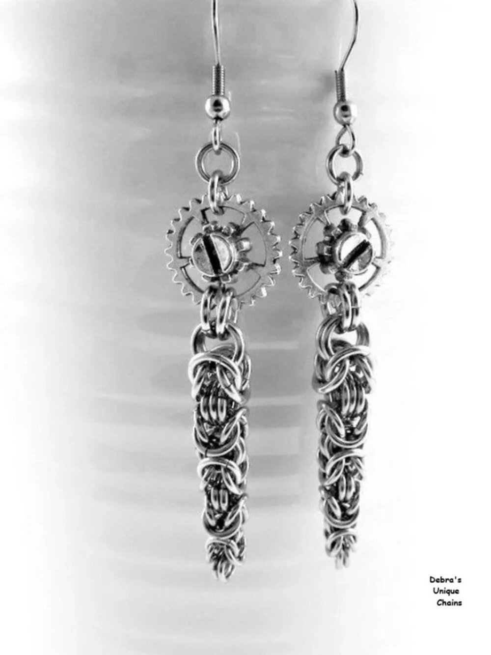 Gear Earrings Steampunk Spikes Byzantine Stainless Steel Chainmail Jewelry